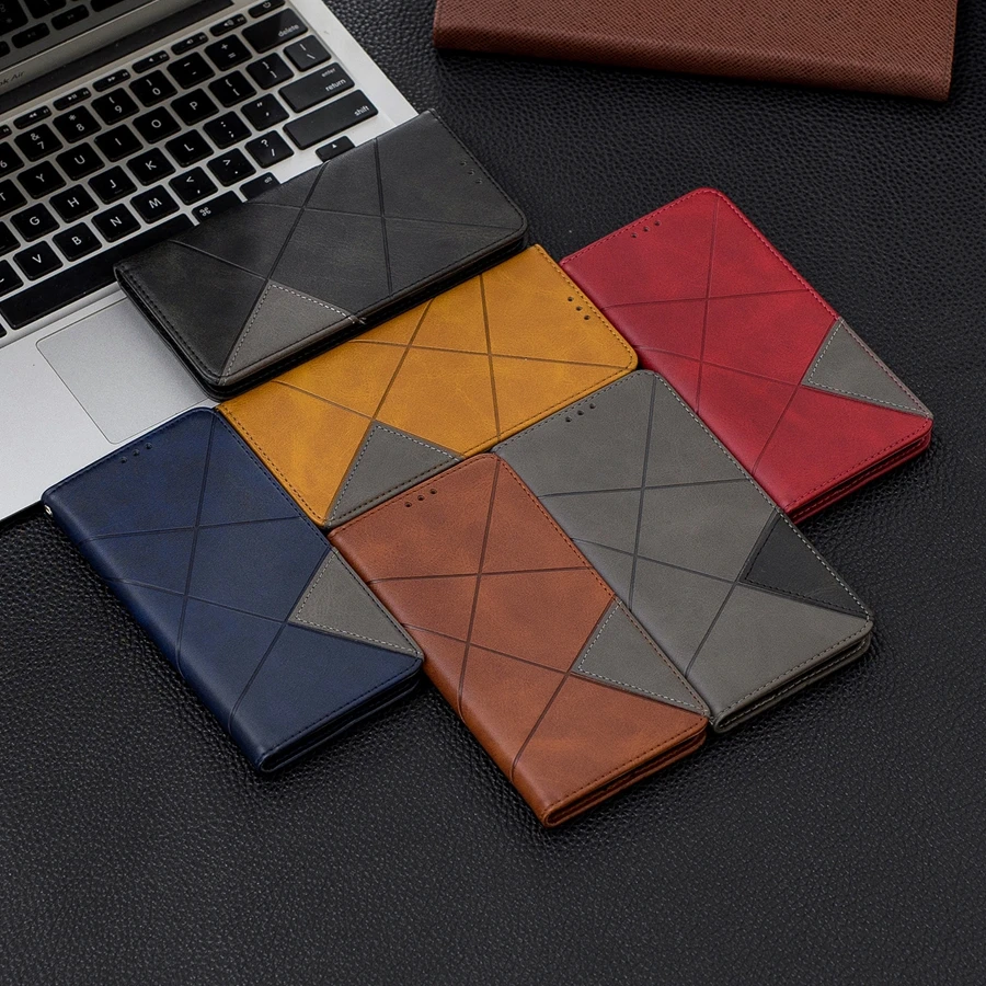 Diamond Dark Magnetic Leather Wallet Case For Huawei P50 Pro P40 Lite P30/P20 Lite/Pro P Smart 2021 Mate 30 Lite Y5P Y6P Y7P Y7A