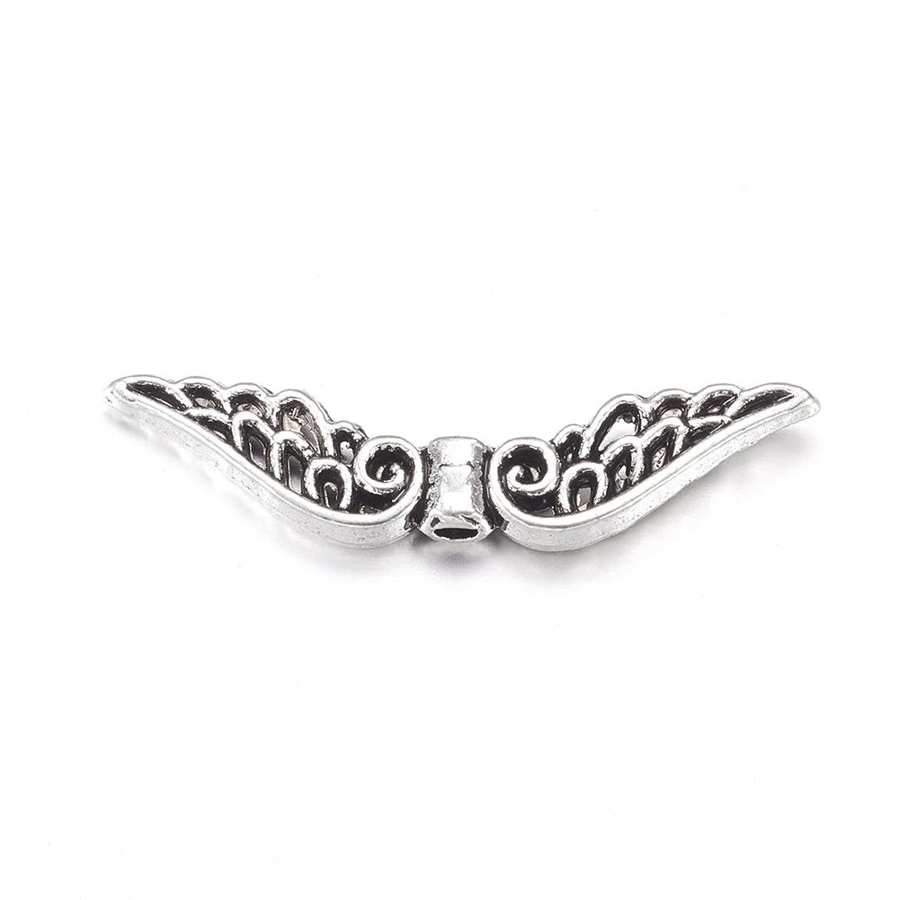 

20Pcs Tibetan Silver Beads Antique Silver Wing For Jewelry Making Lead Free & Cadmium Free, about 32x6mm, 2.5mm thick, hole: 1mm
