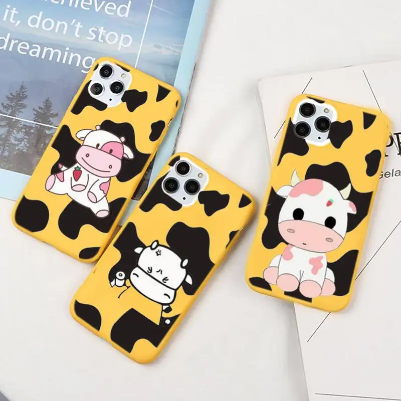 

Cow Print Phone Case For IPhone 6 6s 7 8 Plus X Xs Xr Xsmax 11 12 Pro Promax 12mini Candy Yellow Silicone Cover