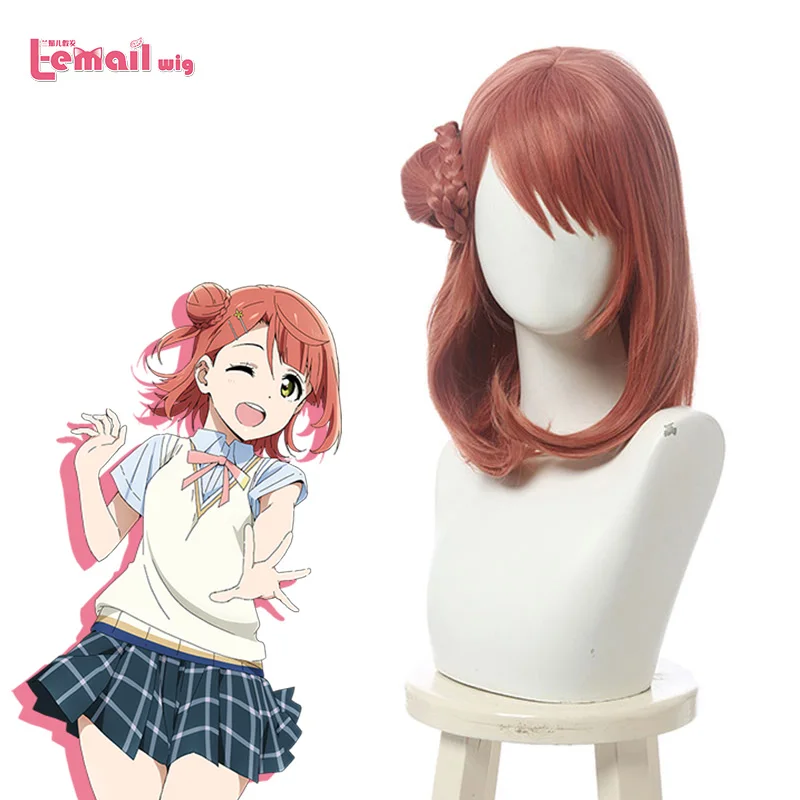 L-email wig Love Live Uehara Ayumu Cosplay Wig LoveLive PDP Cosplay Reddish Brown Wigs with Bun Heat Resistant Synthetic Hair