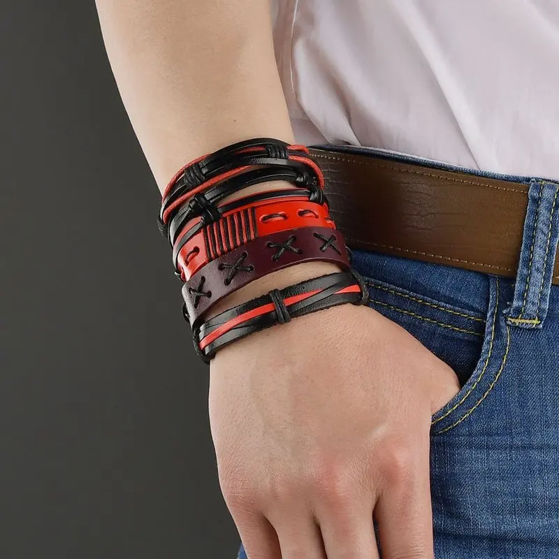 2021 браслеты и из воловьей кожи индивидуальный многослойный Плетеный браслет