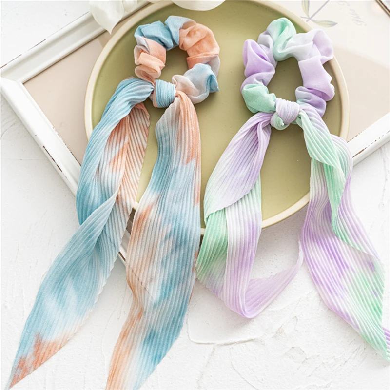 

Long Hair Ribbon Elastic Hair Bands Tie-dyed Scrunchies Hairband Women Ponytail Scarf Fashion Sweet Girls Hair Accessories