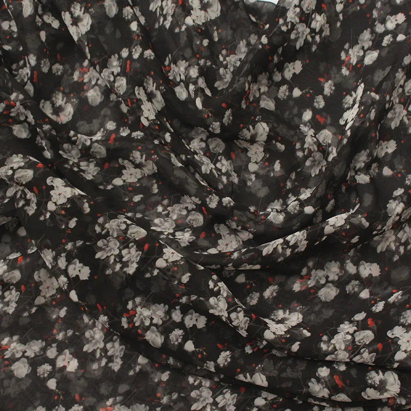Women Silk Scarves Black Floral Flower Print Chiffon Sheer Scarf Lady Summer Thin Light Shawl Wraps Cover Up 190*90 Cm |