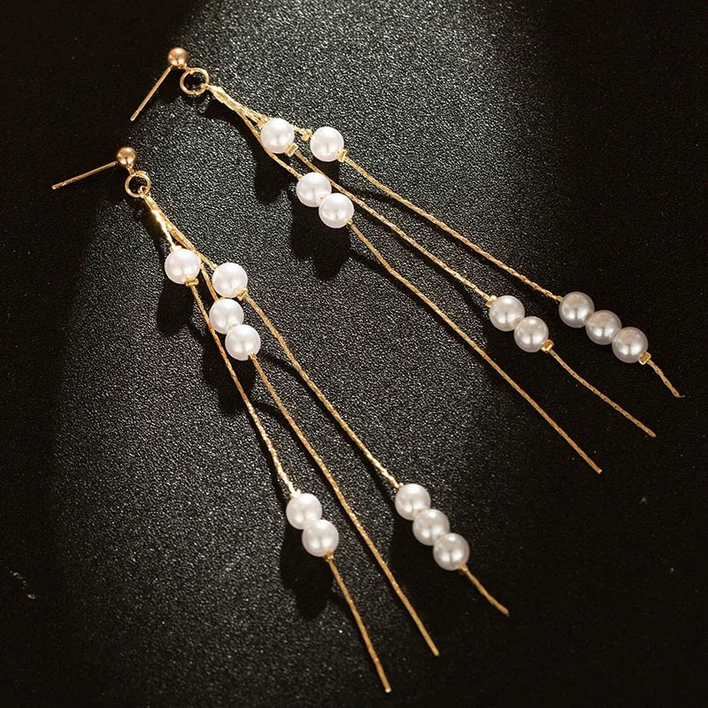 Необычная имитация жемчуга длинные серьги с кисточками Элегантные Изысканные