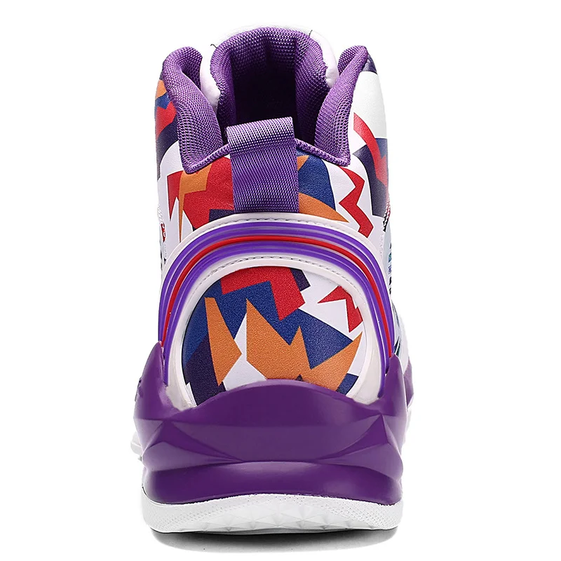 Outdoor Winter PU Trainers Basketball Shoes Men White Purple Lace Up Damping Mens Shoes Sports Shoes Proffessional Bambas Hombre