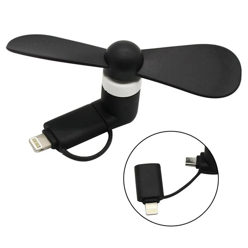 USB гаджет крутой мини 2 в 1 USB вентилятор портативный для Android OTG микро гаджеты для iPhone 5 6S 7 Plus 8 X XS XR электронный Умный вентилятор - Цвет: Black