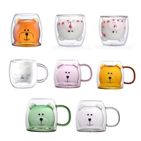 250ml glass mugs cute bear cat animal double wall glass mug double layer glass milk mug coffee cup christmas gift