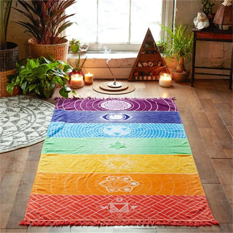 

Beach Towel Picnic Rectangle Quick Dry Rainbow Print Tapestry Outdoor Wall Hanging Lightweight Travel Bath Spa Tassel Colourful