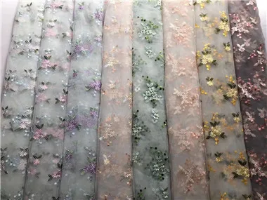 Белая кружевная ткань для свадебного платья 3D шифоновая ногтей с бусинами