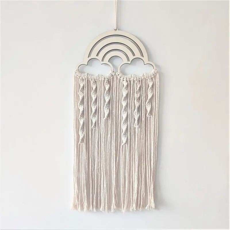 

INS Nordic Wooden Rainbow Cotton Tassels Wall Hanging Ornaments Handmade Macrame Indian Girls Room Boho Decor Gifts Photo Props