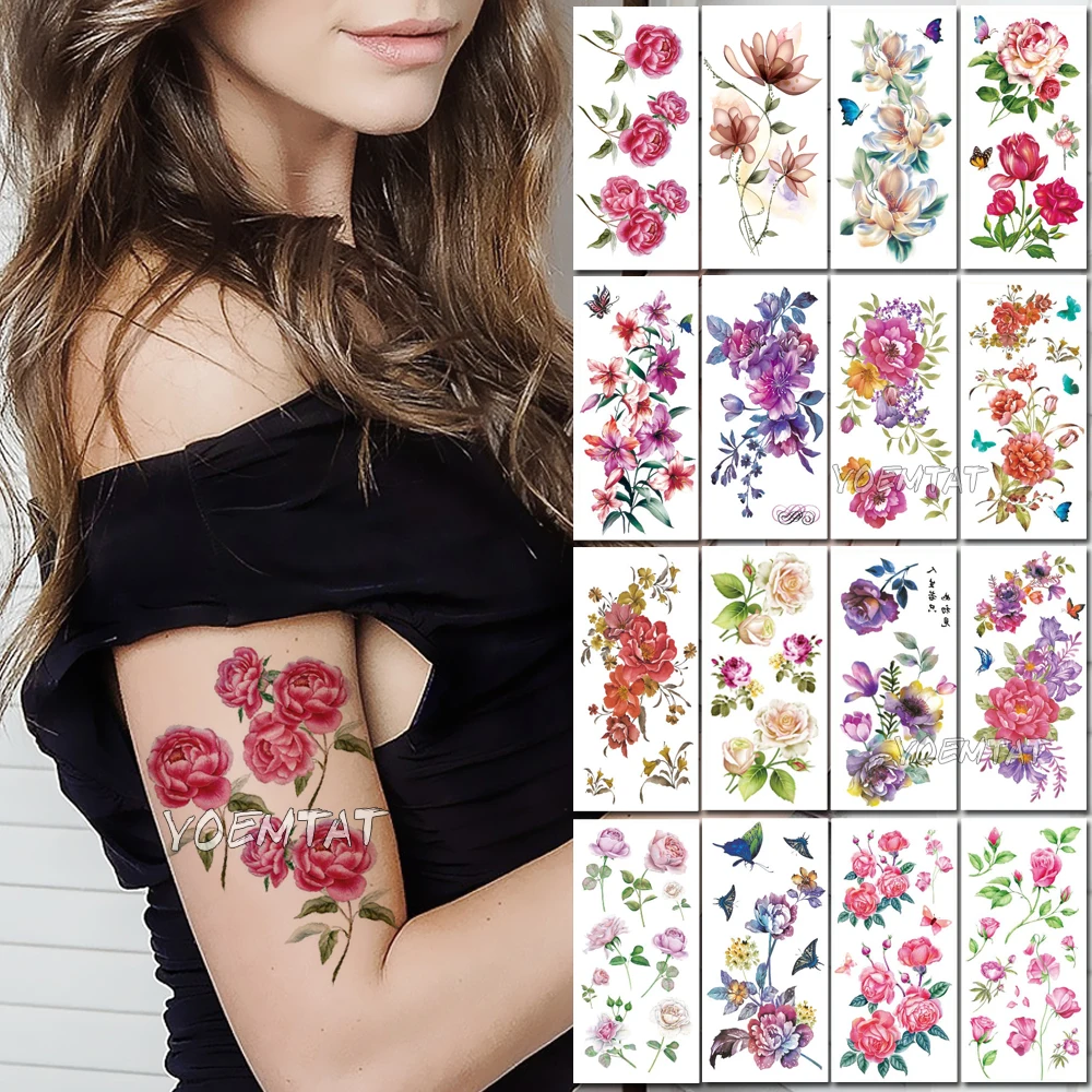 

DIY Cute 3D Red Rose Temporary Tattoo Stickers For Women Girls Body Art Daisy Lily Flower Waterproof Fake Tatto Paste Decals