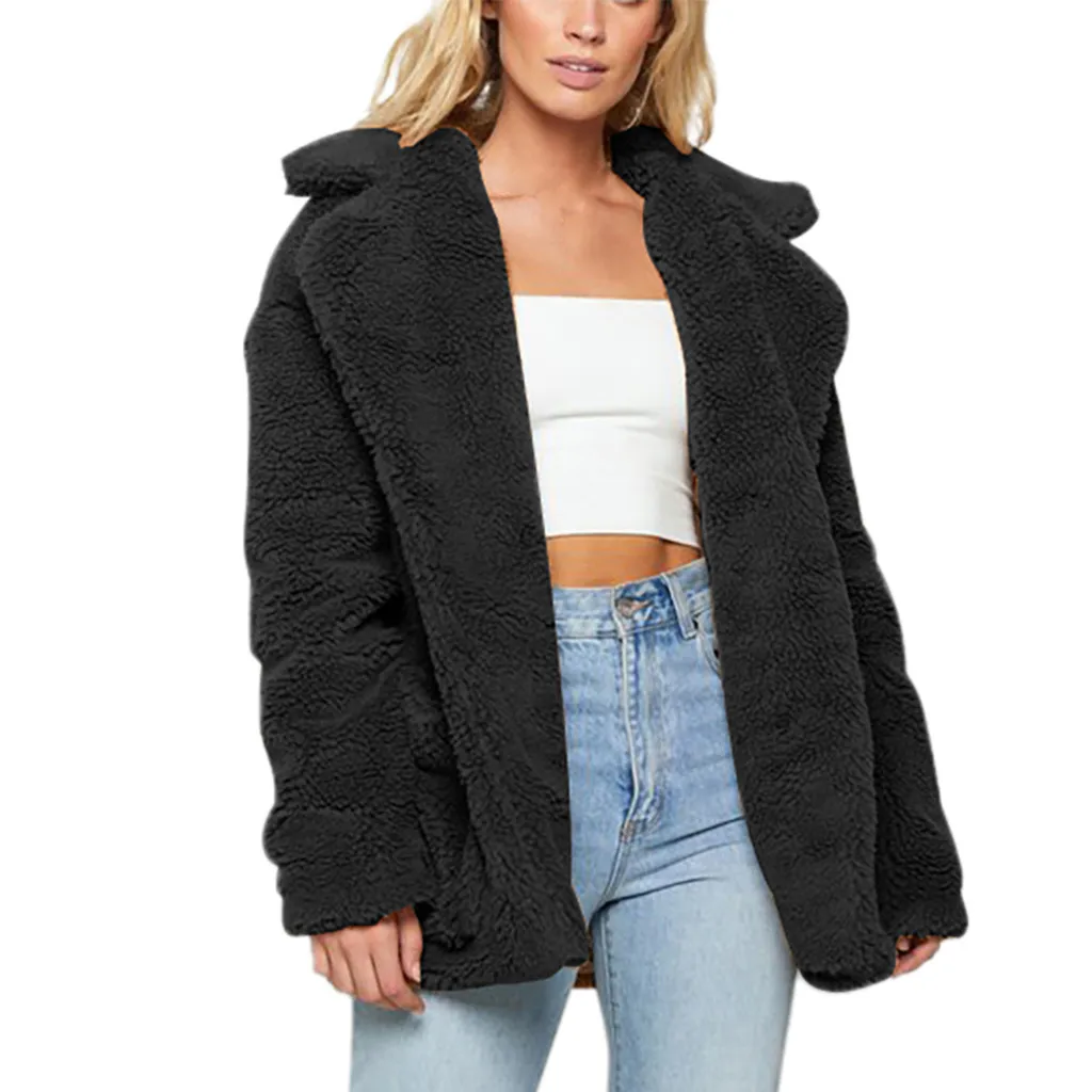 Шуба из искусственного меха CHAMSGEND толстая теплая плюшевая с отворотом и длинным