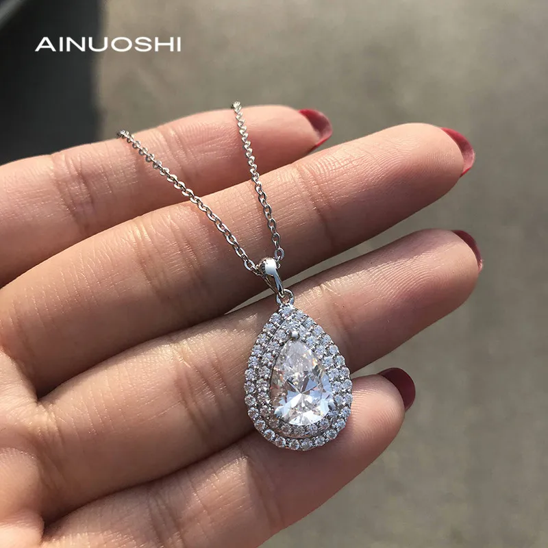 

AINUOSHI 7x10mm Pear-shaped Simulated SONA Diamond Pendant Necklace , 925 Sterling Silver Suitable for Ladies Daily Wear Jewelry
