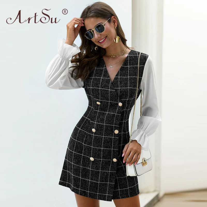 ArtSu элегантное ТРАПЕЦИЕВИДНОЕ ПЛАТЬЕ-Блейзер для работы женское с оборками в