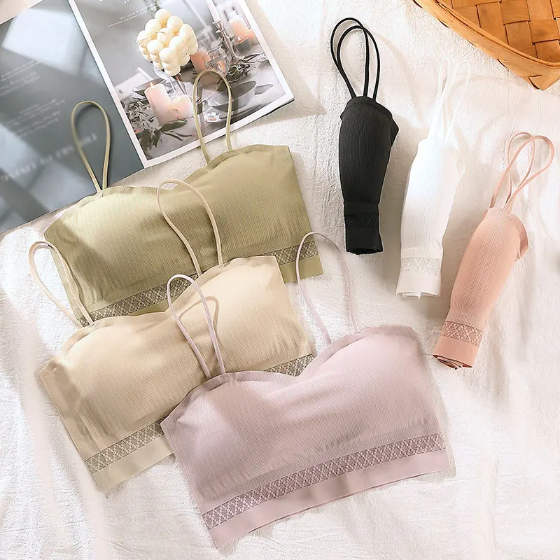

U-shaped Back Bra Tube Top Women Top With Thin Straps Camisole Padded Sexy Push Up Bra Sports Street Tank Top Bralette 