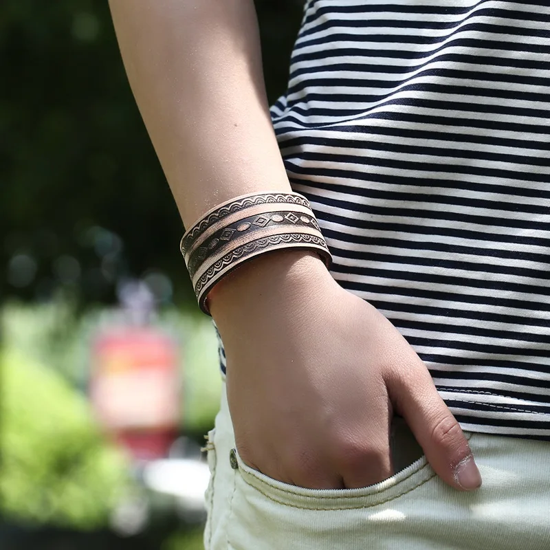 Браслет-манжета мужской из натуральной кожи широкий винтажный браслет воловьей