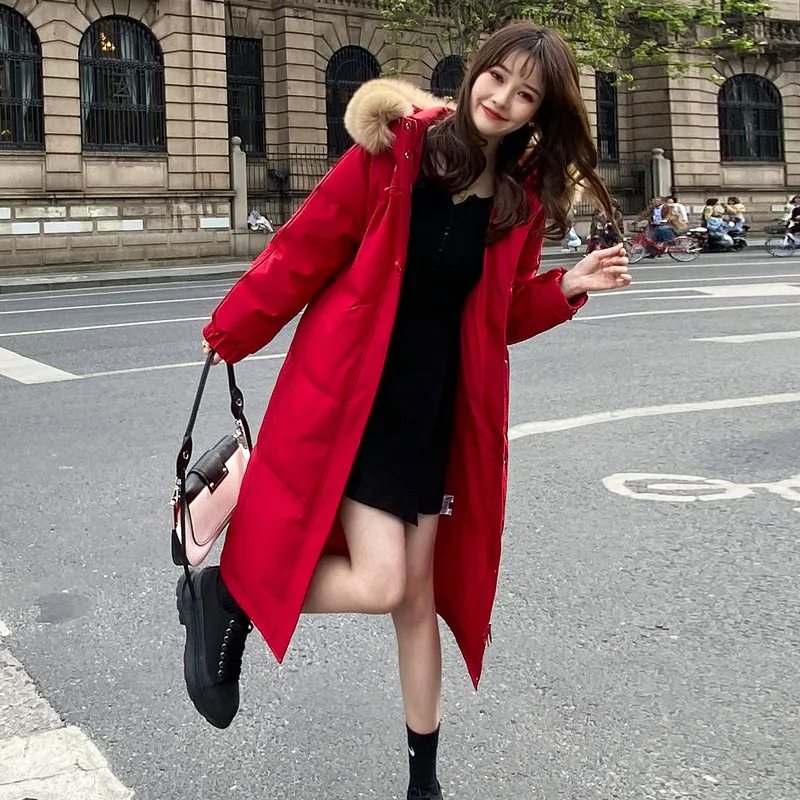 

Natural Fox Fur Collar Parkas Women Winter 2021 White Duck Down Jacket Female Hooded Long Black Coat Warm Casaco Feminino Gxy132