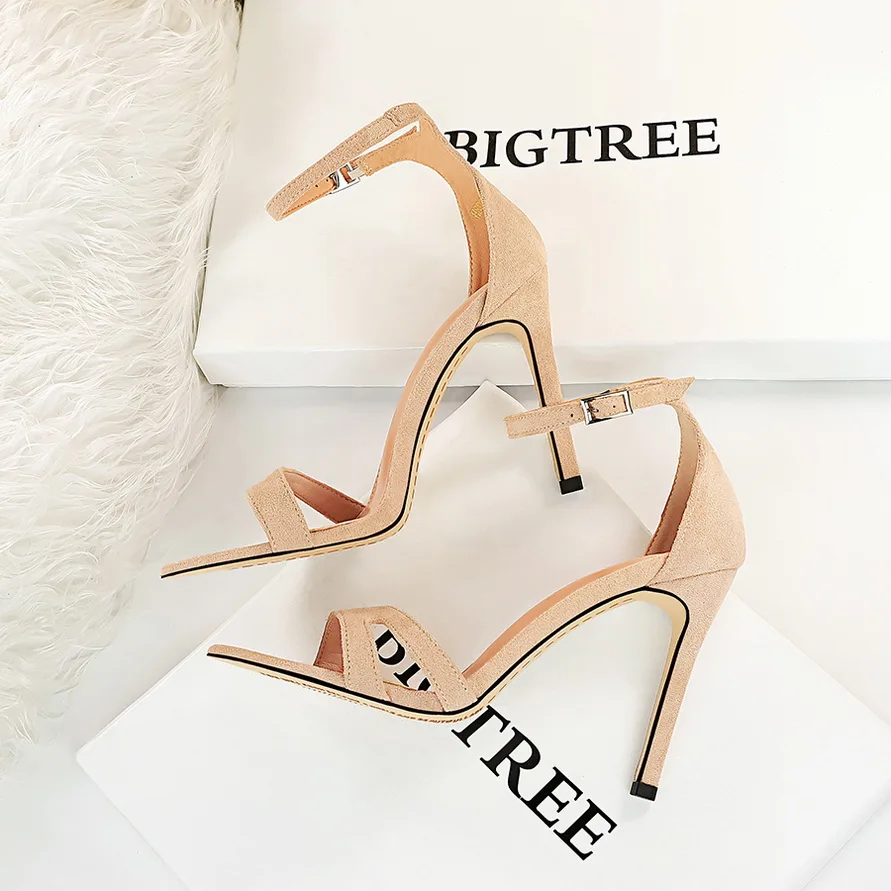 

Bigtree New Fashion Sexy Design Women Narrow Band Buckle Thin High Heels Black Faux Suede Open Toe Dress Sandals Shoe 35-40