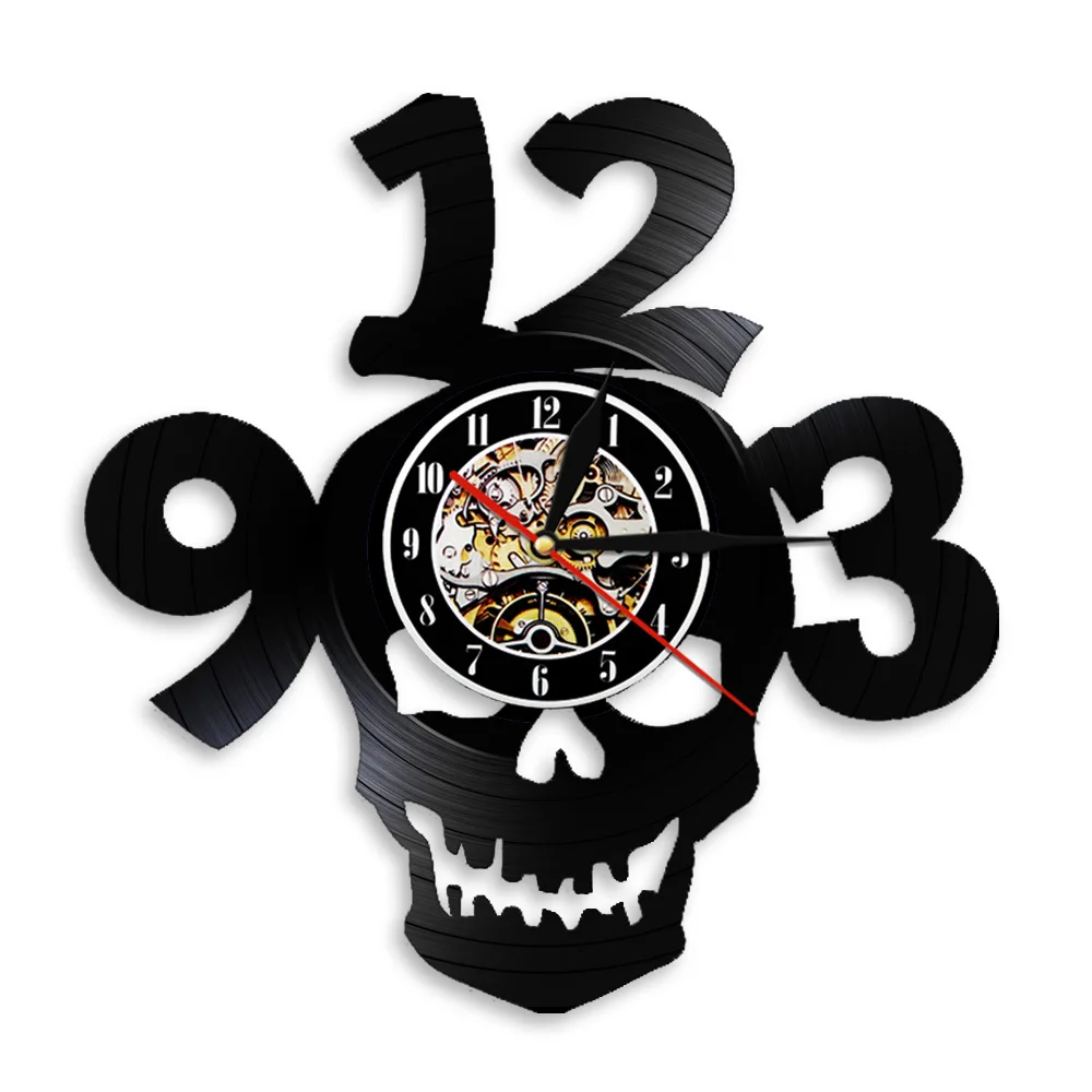 Devil Demon Skull Head Wall Clock Modern Design Halloween Horror Decorative Vinyl Record Wall Clock With Big Number Wall Watch