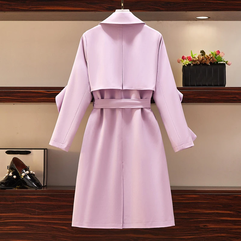 

Trench Coat Windbreaker Lapel Long Sleeve Ruffles Stitching Single Breasted New Fashion 2021 Autumn Women