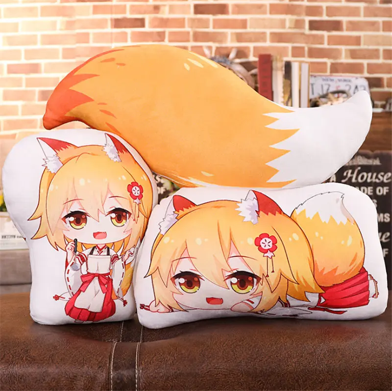 3 pillows 45cm Аниме плюшевые подушки Sewayaki kitsune no senko-san fox miss tail Двусторонняя Подушка косплей мультфильм для взрослых и детей унисекс - Color: 3 pillows 45cm
