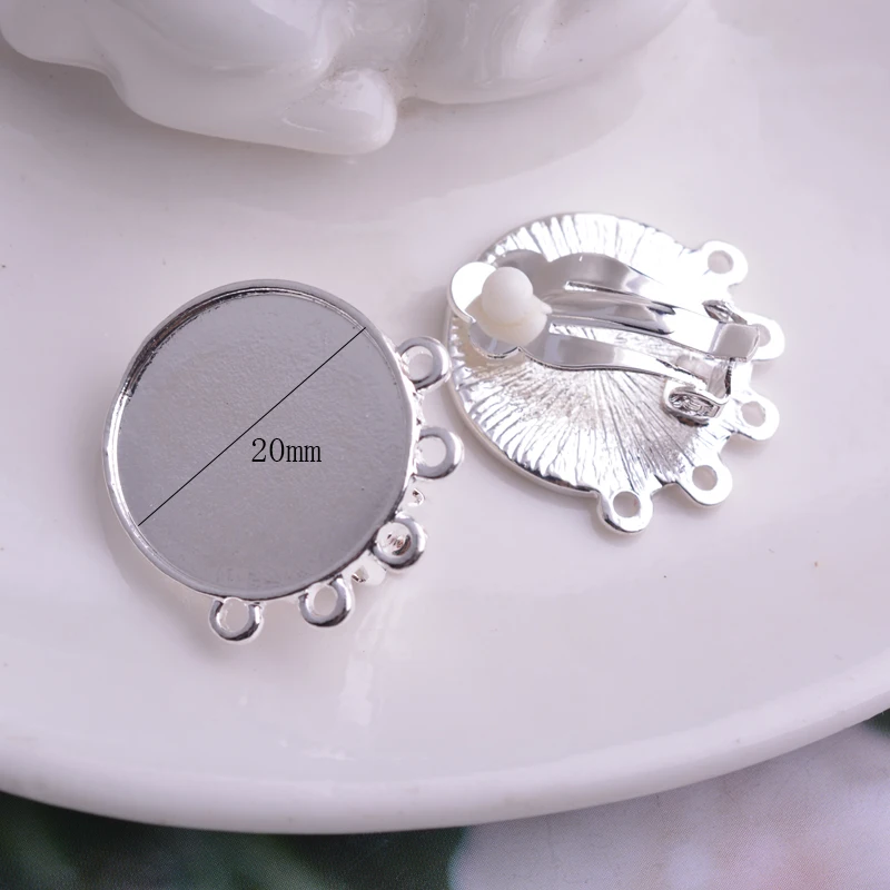 20pcs Alloy Silver 5 Hole Earring Connectors 20mm Cabochon Base Earrings Clips on Without Piercing Metal Simple No | Украшения и