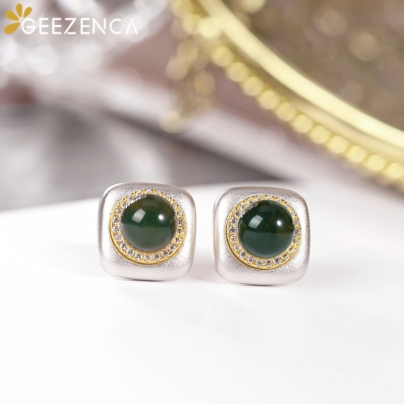 

925 Sterling Silver Electroplated Blue Amber Stud Earrings For Women Dual Purpose Unique Trendy Earring Fine Jewel Gift 2021 New