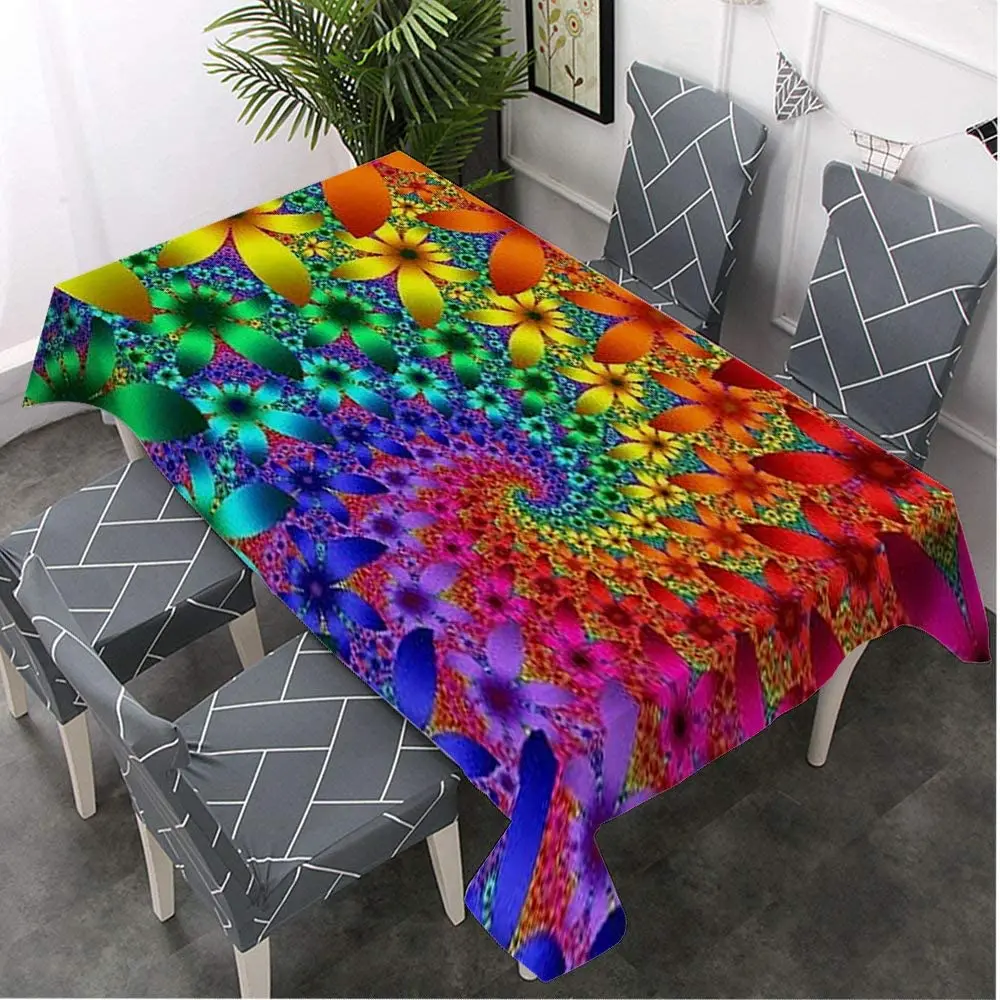 Tie Dye Rainbow Spirals Fractal Tablecloth Table Cover