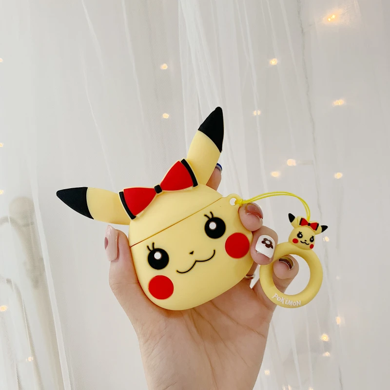 Чехол с 3D милым аниме-принтом Kawaii для Airpods 1 2, беспроводной чехол для наушников с кольцом на палец