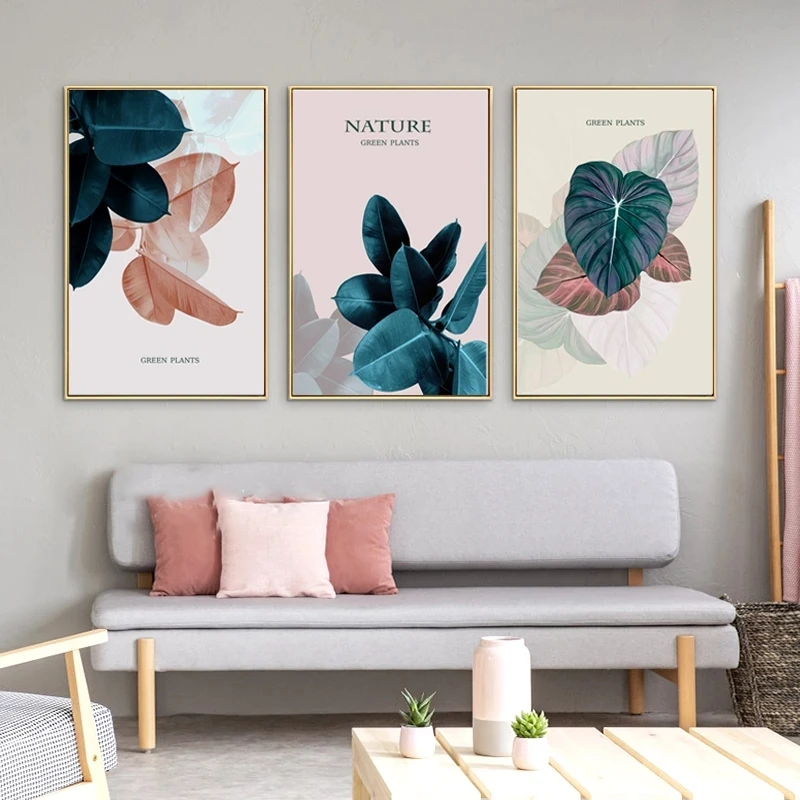 

Green Plants Canvas Painting Nordic Natural Wall Decor Pink Art Print Poster Modern Home Decoration Living Room Bedroom Pictures