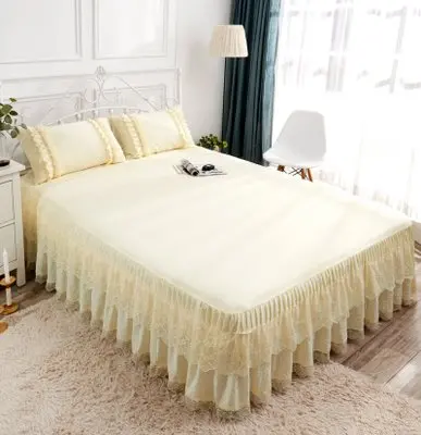 A 3Beige Bedding 1 piece set new lace bed cover fashion bed skirt thick sheets 2 pillowcase / double bed single bed dust ruffle 5 colors - Цвет: A 3Beige