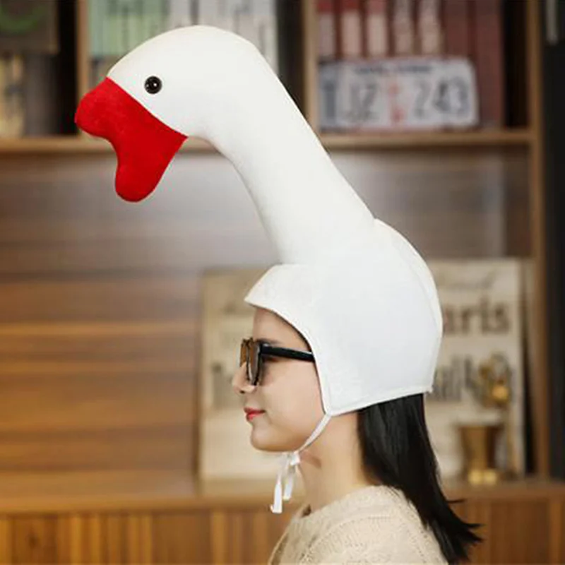 

Funny White Goose Shape Plush Hat Novelty Animal Stuffed Toy Headgear Earflap Cap Halloween Cosplay Costume Party Props