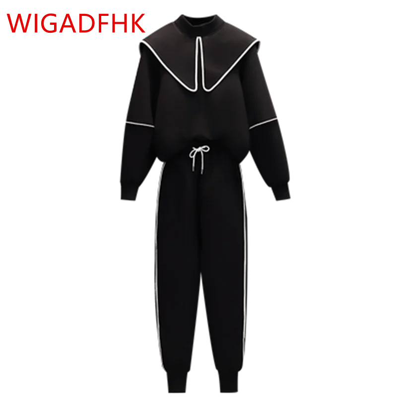 

Large Size L-4XL Women's Fall/winter 2021 Fashion Casual Sports Suit Shawl Space Cotton Sweater + High Waist Two-piece Trousers