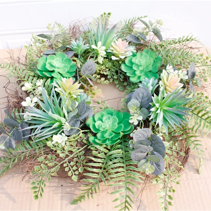 

22 inches Artificial Succulents Wreath Green Garlands Decorations for Home Wall Dropshipping