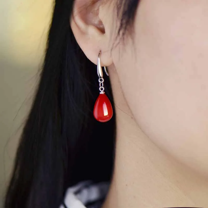 

Sexy 925 Silver Plated Pearl Hoop Earrings Red White Pearl Water Drop Dangle Earrings for Girls Women Bridesmaids Birthday Gifts