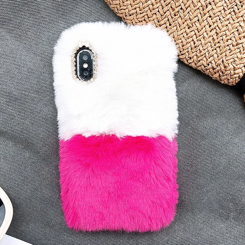 LAPOPNUT роскошный блестящий чехол для Iphone Xr Xs Max X 8 7 Plus 6 S милый двухцветный меховой
