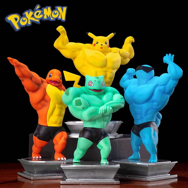 

Pokemon Pikachu Charmande Cosplay Muscle Man Squirtle Psyduck Boxed PVC Anime Action Figure Model Doll toys for children's gift