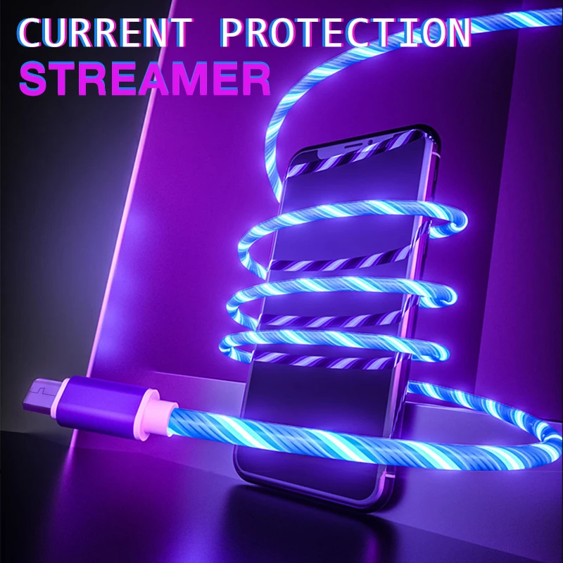 glowing data cable mobile phone charging cables led micro usb type c charger for iphone samsung android usb c charge wire cord free global shipping