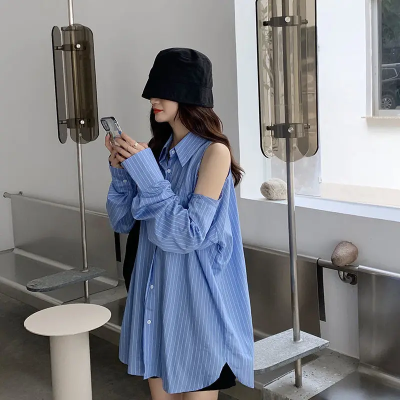 

Blouse Women Women's Loose Long-Sleeved Shirt, Summer Stripes Autumn Blusas Ropa De Mujer
