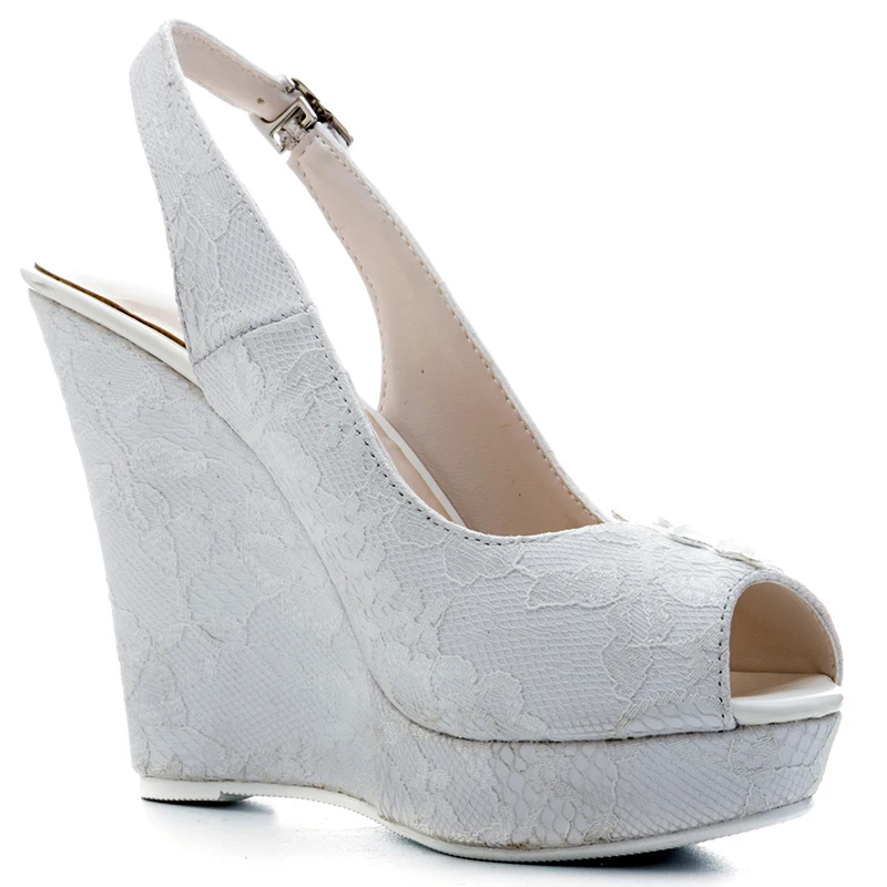 

ENMAYLA Wedding Shoes Woman Flower Women Sandals Summer 2020 High Heel Back Strap Lace Buckle Strap Wedges Platform Sandals