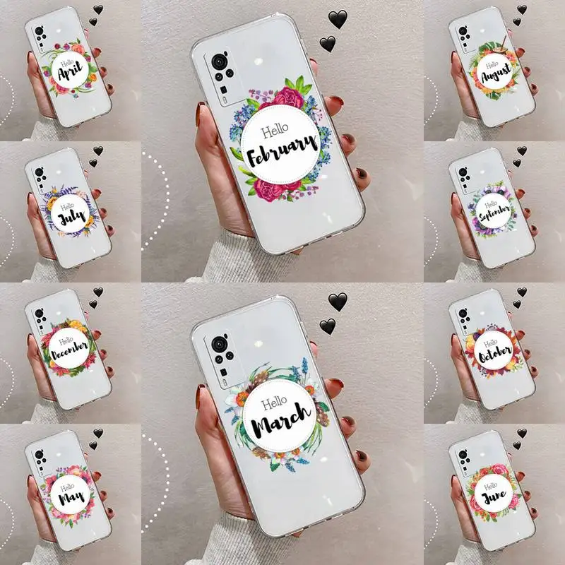 

Flowers leaves month text art Phone Case Transparent For VIVO S 9 7 6 IQOO NEO 7 5 3 Z3 Z1 X E pro Soft TPU Clear Mobile bags