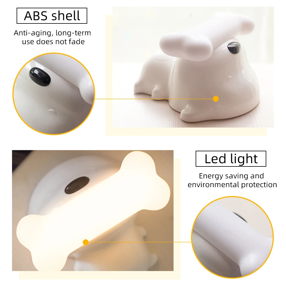

360 Rotating USB Night Light Wooden Dog Bone 3D Decoration Table Lamp Children Gift Dog Bone Table Lamp LED USB Night Light