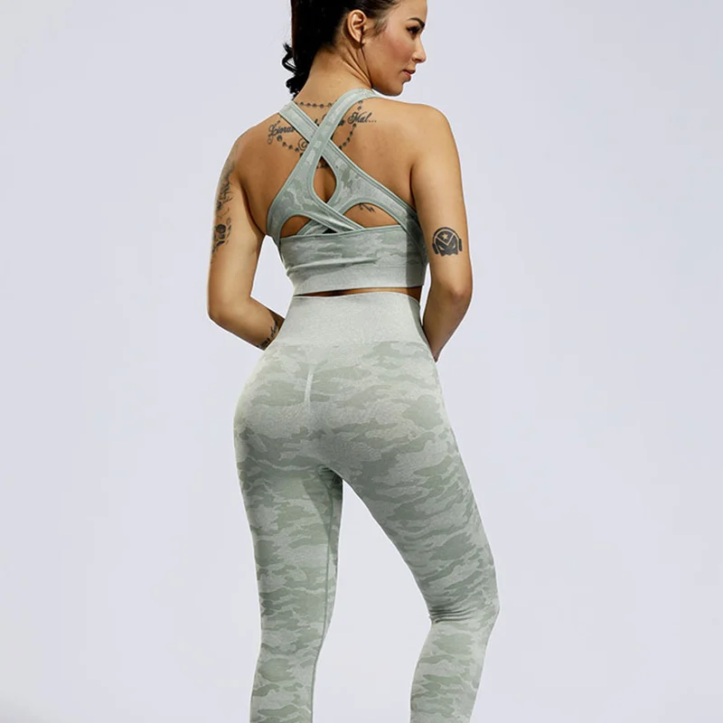

Seamless Camouflage Suit Women's Tracksuit Sportswear Tracksuits Sports Bra Leggings For Fitness Two Piece Set Women Clothing