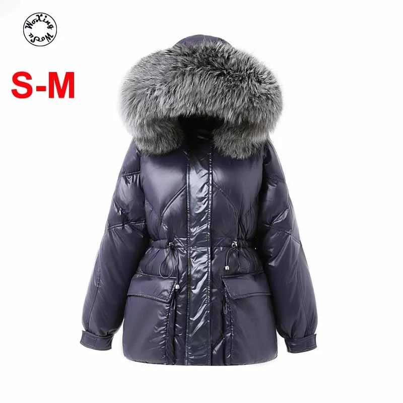 

Женский пуховик с капюшоном, утепленное пальто средней длины на белом утином пуху, модное зимнее теплое пальто с меховым воротником от S до M