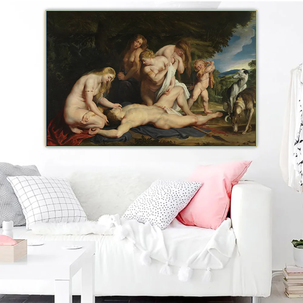 

Holover Canvas Oil Painting Peter Paul Rubens"The Death of Adonis"Baroque Art Wall Artwork Aesthetic Home Interior Decoration