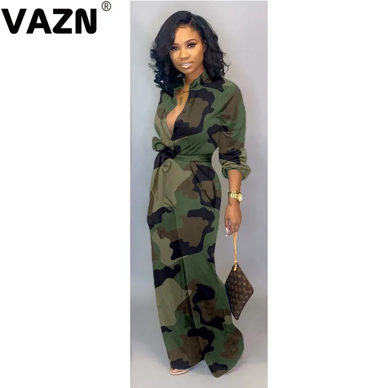Camouflage VAZN Камуфляжный Повседневный модный сексуальный женский комбинезон с глубоким v-образным вырезом и длинным рукавом эластичный спортивный костюм длинный комбинезон - Цвет: Camouflage