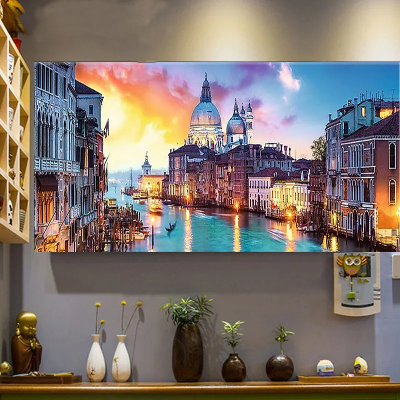 Алмазная мозаика 5d морской город и закат картина с полными квадратными/круглыми