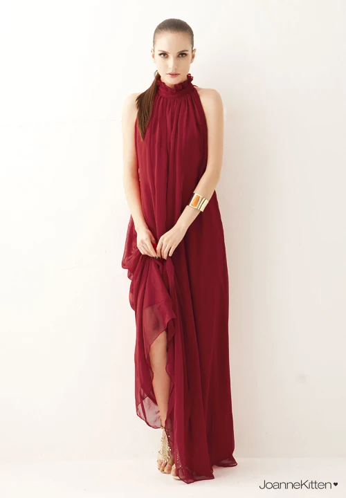 Длинное шифоновое элегантное платье подружки невесты красное гость воротник без