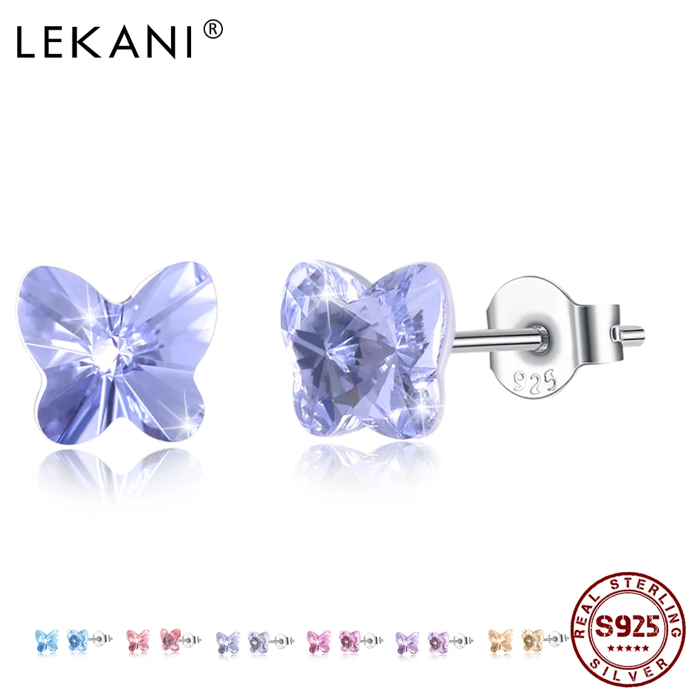 

LEKANI 925 Sterling Silver Stud Earings For Women Butterfly Austria Crystal Earrings Fashion Fine Jewelry Gift Trend 2021