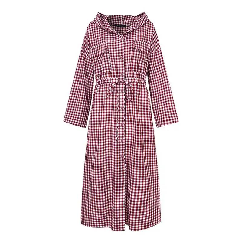 

Autumn Hoodies Thin Coats ZANZEA Stylish Women Plaid Checked Jackets Casual Long Sleeve Windbreaker Vintage Hooded Long Cardigan